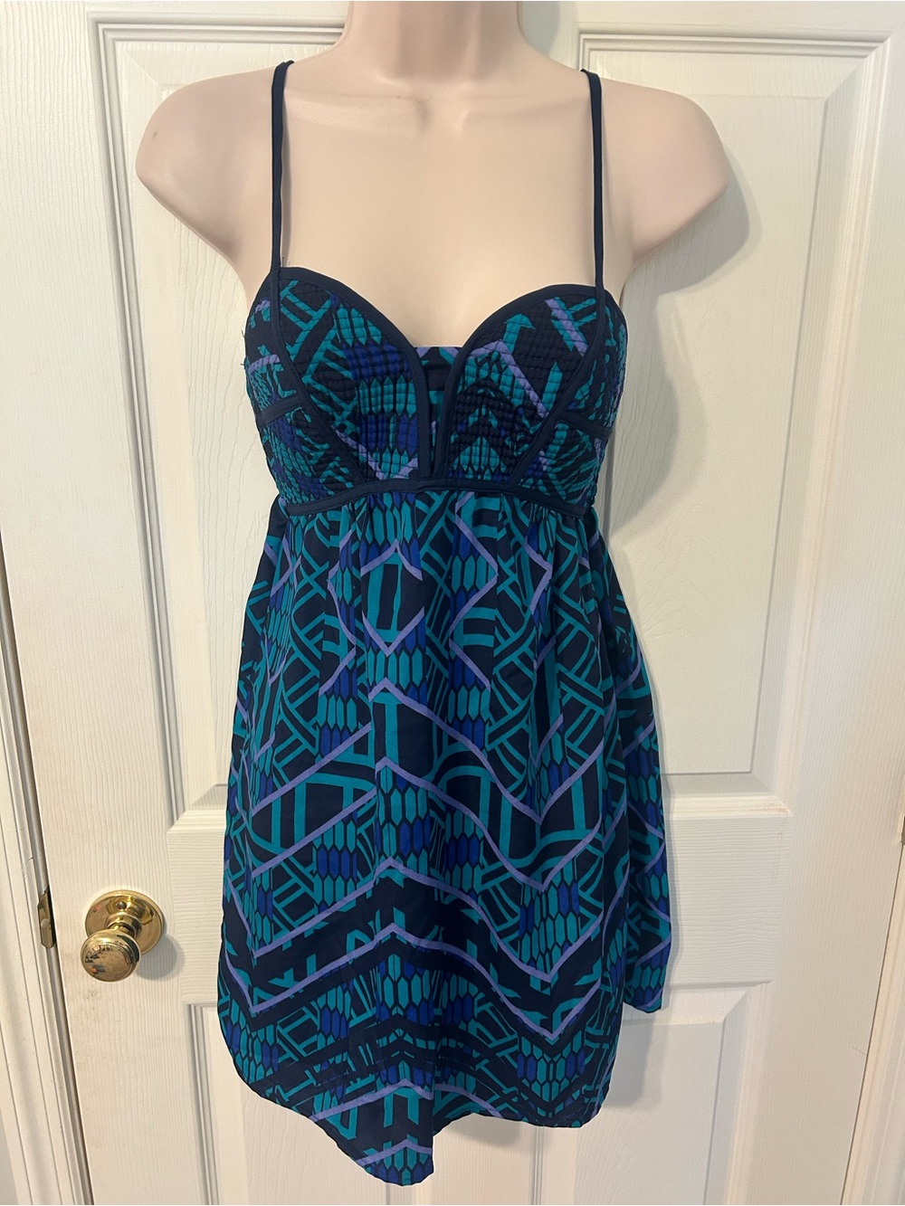 Women’s Xhilaration Navy and Teal Geometric Summer Dress , Size XS